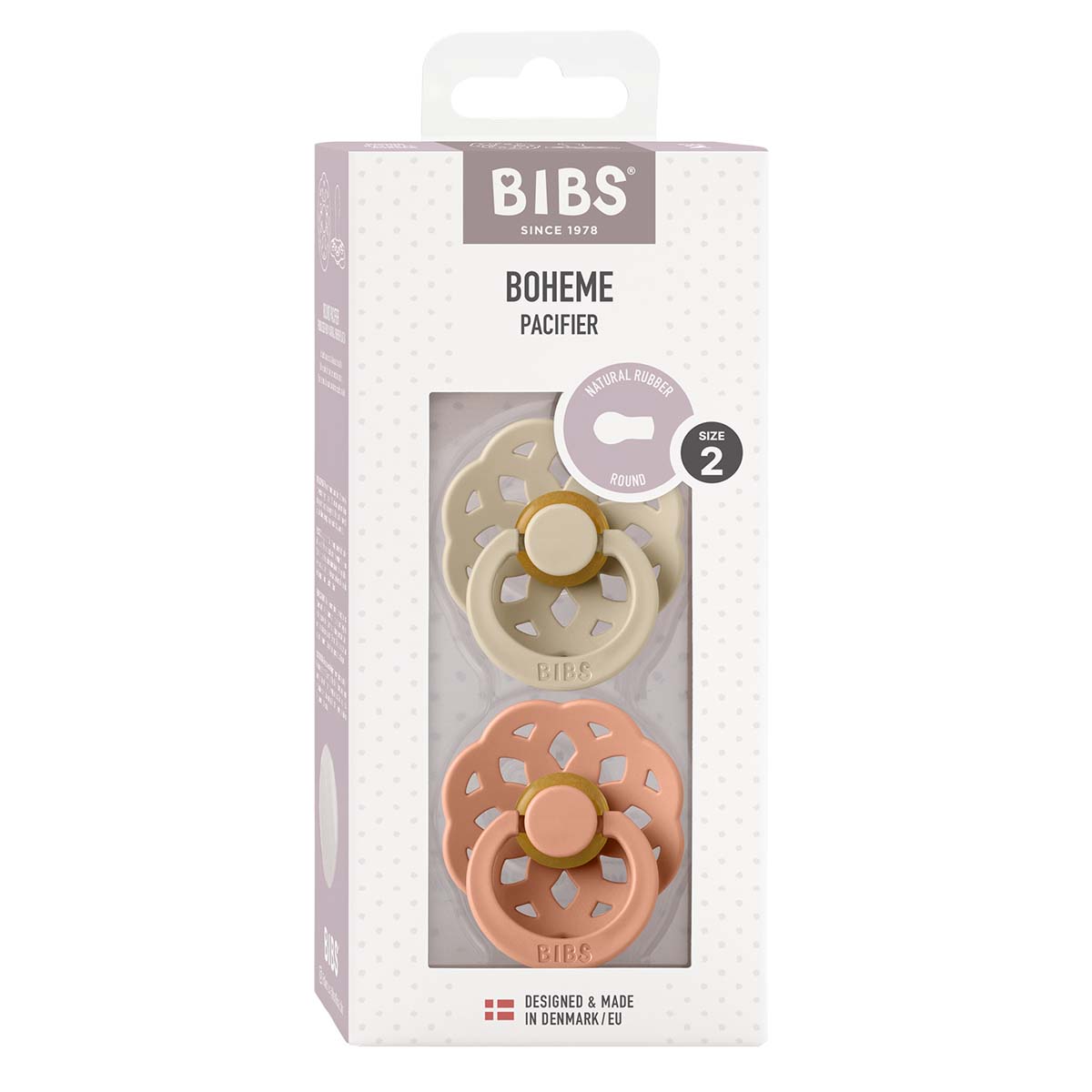 BIBS Boheme Latex Size 2 Vanilla/Peach 2 PACK fra BIBS