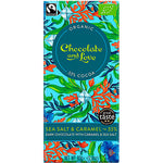 Mørk chokolade med karamelknas og havsalt 55% Ø