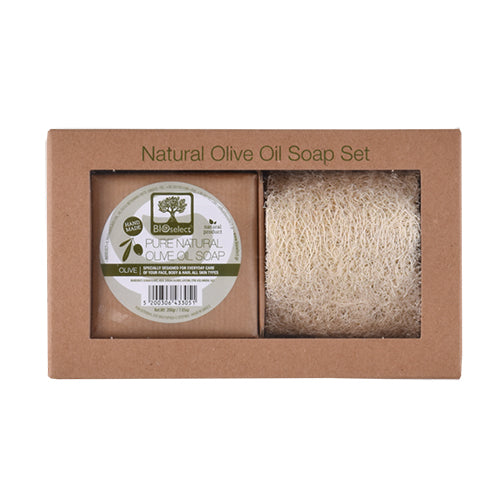 Set Handmade Olive Oil Soap + Raw Loofah