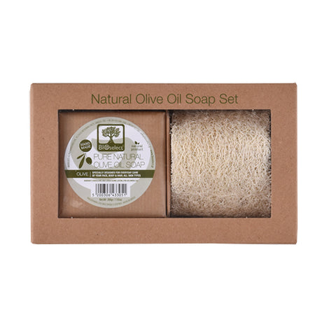 Set Handmade Olive Oil Soap + Raw Loofah