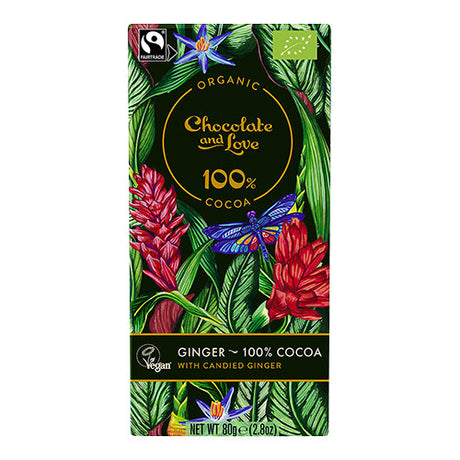 Chokolade 100% kakao med kandiseret ingefær Ø fra Chocolate and Love