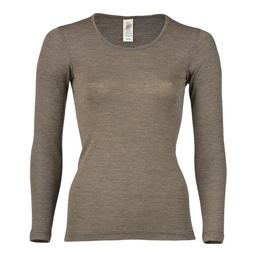 Langærmet bluse, uld/silke, Walnut, str. 38/40 fra Engel Natur