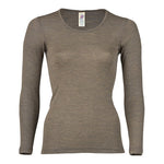 Langærmet bluse, uld/silke, Walnut, str. 38/40