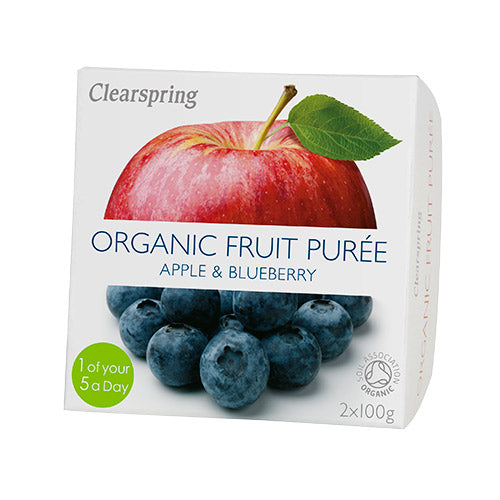 Frugtpuré blåbær, æble Ø fra Clearspring