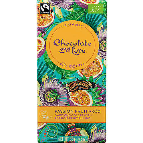 Mørk chokolade med passionsfrugt fyld 65% Ø