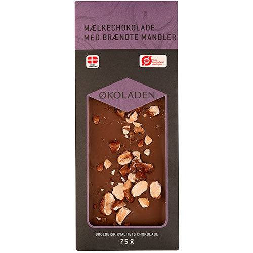 Mælkechokolade m. brændte mandler Ø fra Økoladen