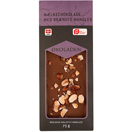 Mælkechokolade m. brændte mandler Ø fra Økoladen