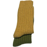Tykke merinostrømper mustard/green str. 43/46