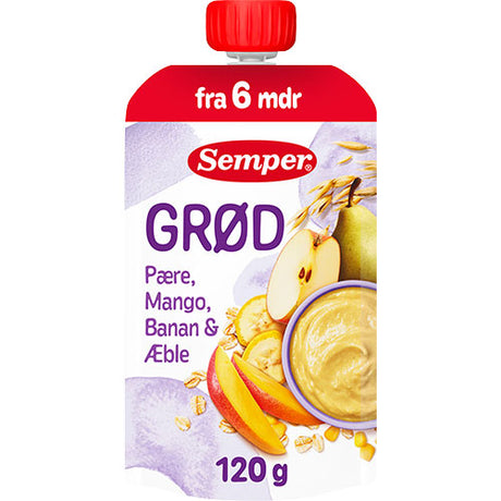 Grød med pære, mango, banan og æble fra 6 mdr.