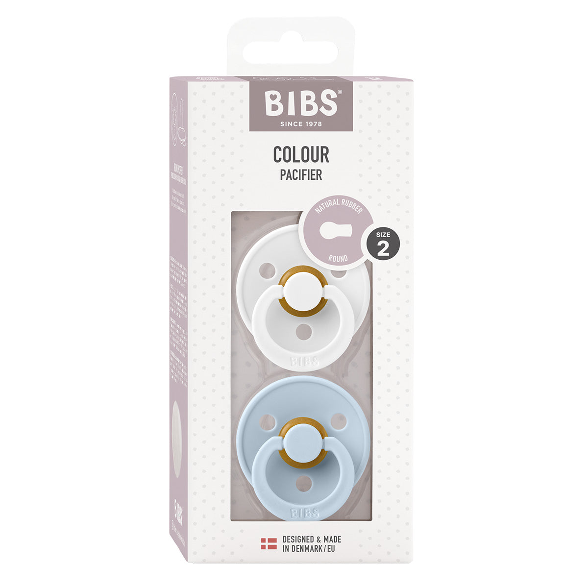 BIBS Colour Latex Size 2 White/Baby Blue 2 PACK fra BIBS