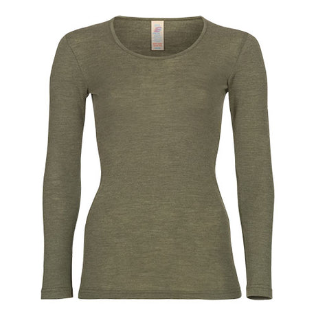Langærmet bluse, uld/silke, Olive, str. 34/36 fra Engel Natur