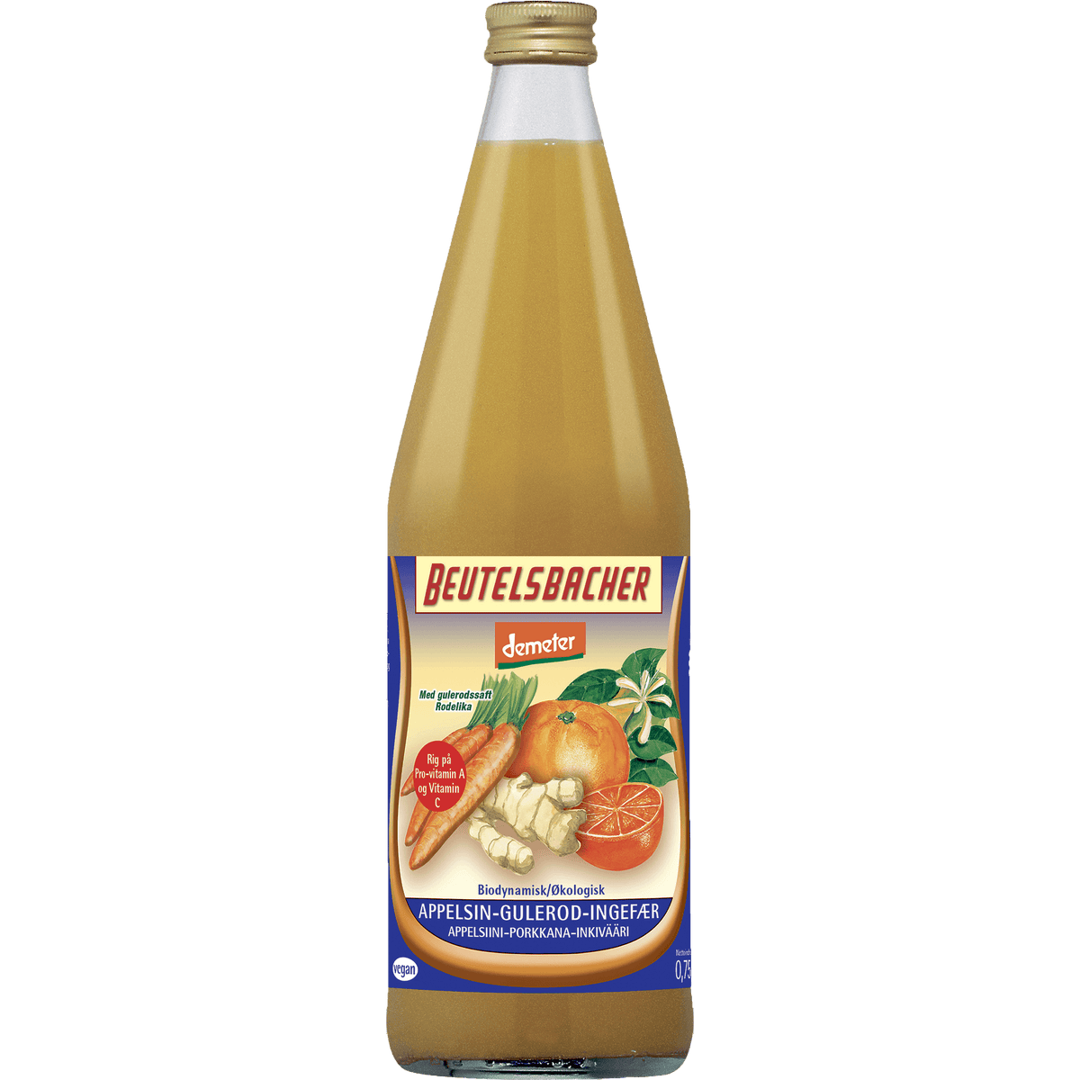 Beutelsbacher Appelsin-gulerod-ingefærsaft Økologisk Demeter | 750 ml