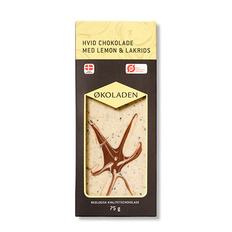 Chokolade hvid lemon/lakrids Ø fra Økoladen