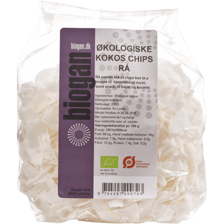 Biogan Økologiske Rå Kokoschips | 200 g fra Biogan