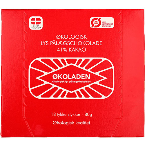 Lys pålægschokolade 41 % 18 stk Ø fra Økoladen