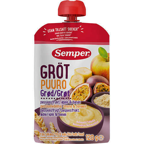Grød med passionsfrugt, æble og banan fra 6 mdr. fra Semper