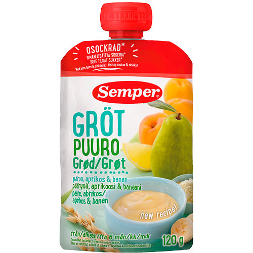 Frugtgrød med pære, abrikos & banan fra 6 mdr. fra Semper