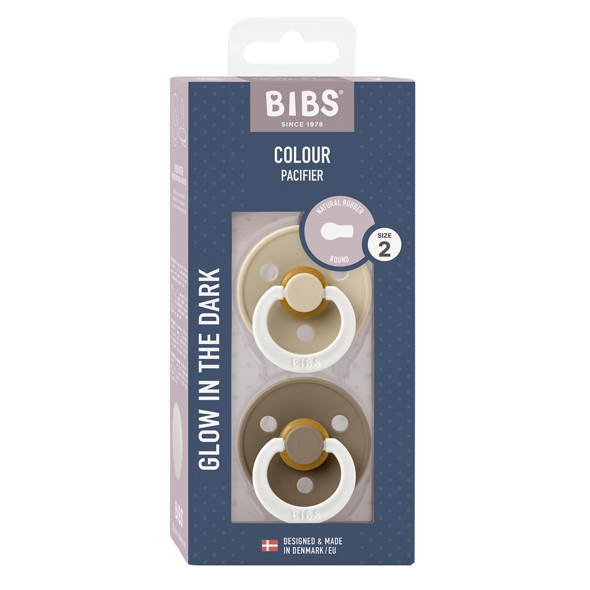 BIBS Colour Latex Vanilla GLOW/Dark Oak | Size 2 fra BIBS