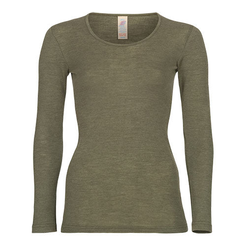 Langærmet bluse, uld/silke, Olive, str. 46/48 fra Engel Natur