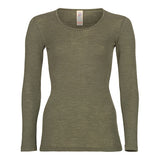 Langærmet bluse, uld/silke, Olive, str. 46/48 fra Engel Natur