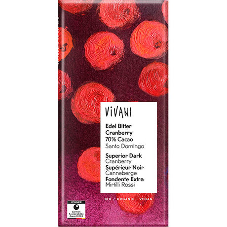 Vivani mørk chokolade med tranebærstykker Ø